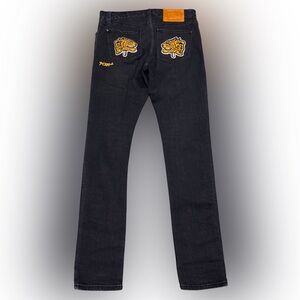 BBC Ice Cream Glare Jeans Embroidered Tigers Size 32 Cherry Patch Pocket Black